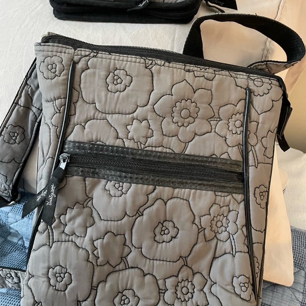 Thirty-One Gray Floral Crossbody Bag.  Comes with matching wallet!